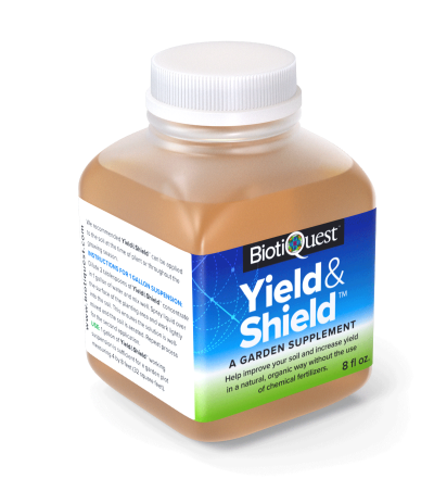 Side view of Yield and Shild 8 ounce fluid container.