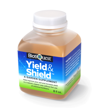 Side view of Yield and Shild 8 ounce fluid container.