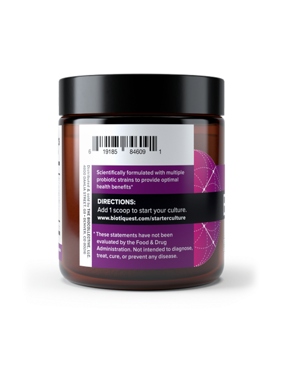 Sugar Shift Starter Culture side face of jar with directions and bar code.