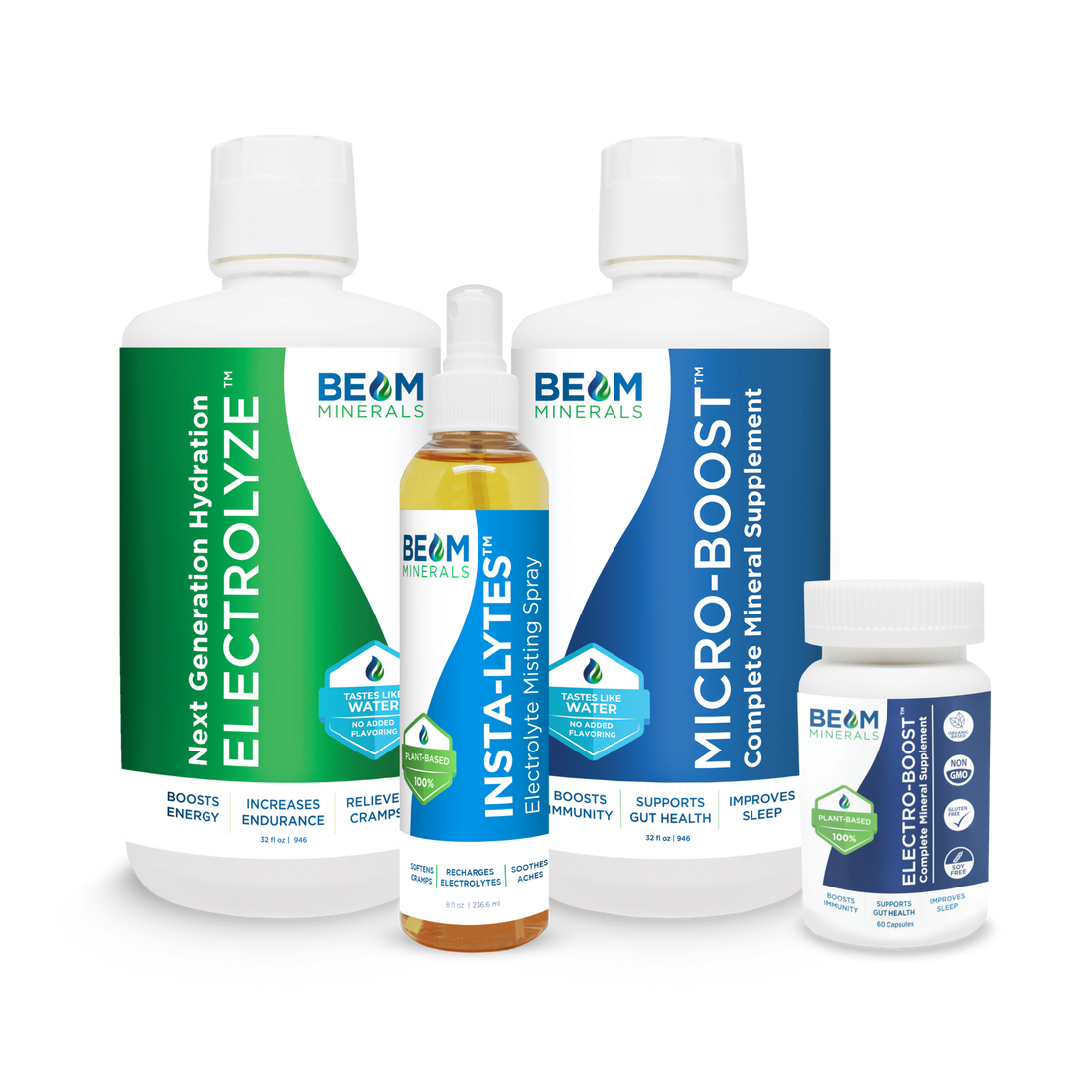 Image of 4 bottles os BEAM Minerals products